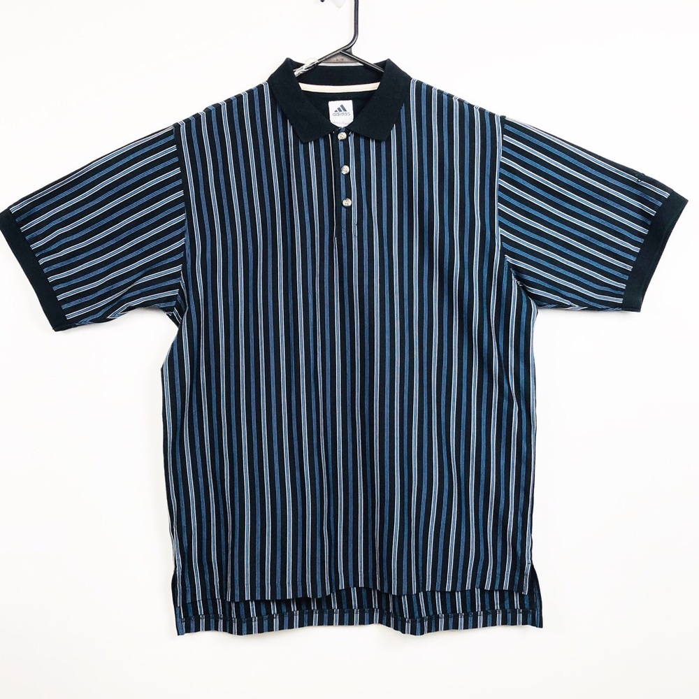 Adidas striped polo shirt tops blue white Sz L